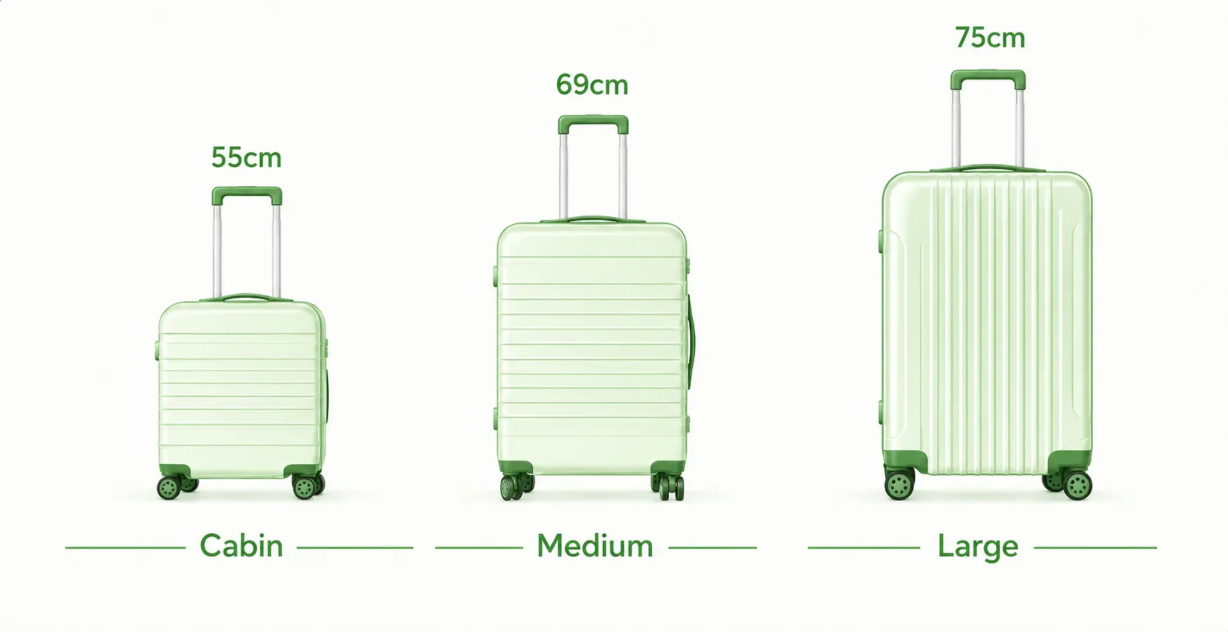 Cabin, medium and large suitcase size comparison